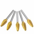 Sf-5 5pcs Tungsten Carbide Burr Tin Rotary File Tree Shape Radius End Double Cut For Die Grinder Drill Bits 1 4 Inch Diameter 