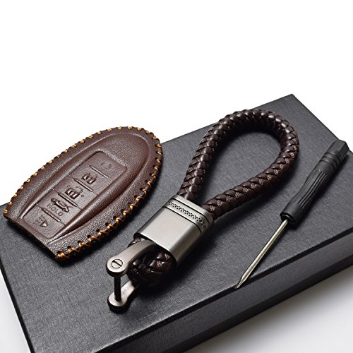 Vitodeco Leather Smart Key Fob Case For Nissan Versa Sentra Altima Maxima Rogue 2007-2022 5 Buttons Brown