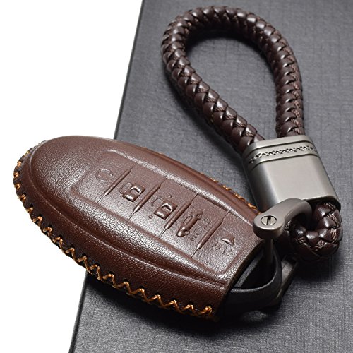 Vitodeco Leather Smart Key Fob Case For Nissan Versa Sentra Altima Maxima Rogue 2007-2022 5 Buttons Brown