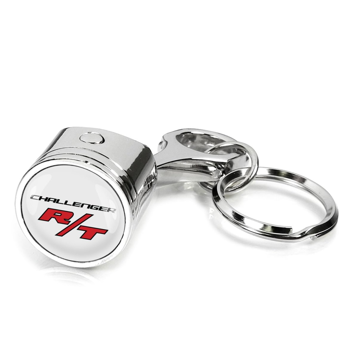 Dodge Challenger R T Logo Engine Piston And Rod Metal Key Chain White Chrome Finish Officially Licensed Automotive Accessory 2