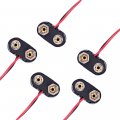 Lampvpath Pack Of 5 T-type 9v Battery Connector 9 Volt Clip With Wire And Hard Buckle Plastic Housing 