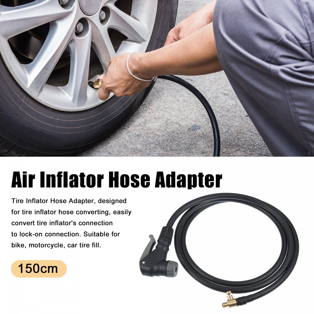 Flexible 150cm 59 1 Tire Valve Connect Pipe Air Inflator Extension Rubber Hose Vent Deflated Style For Car Motorbike Metal