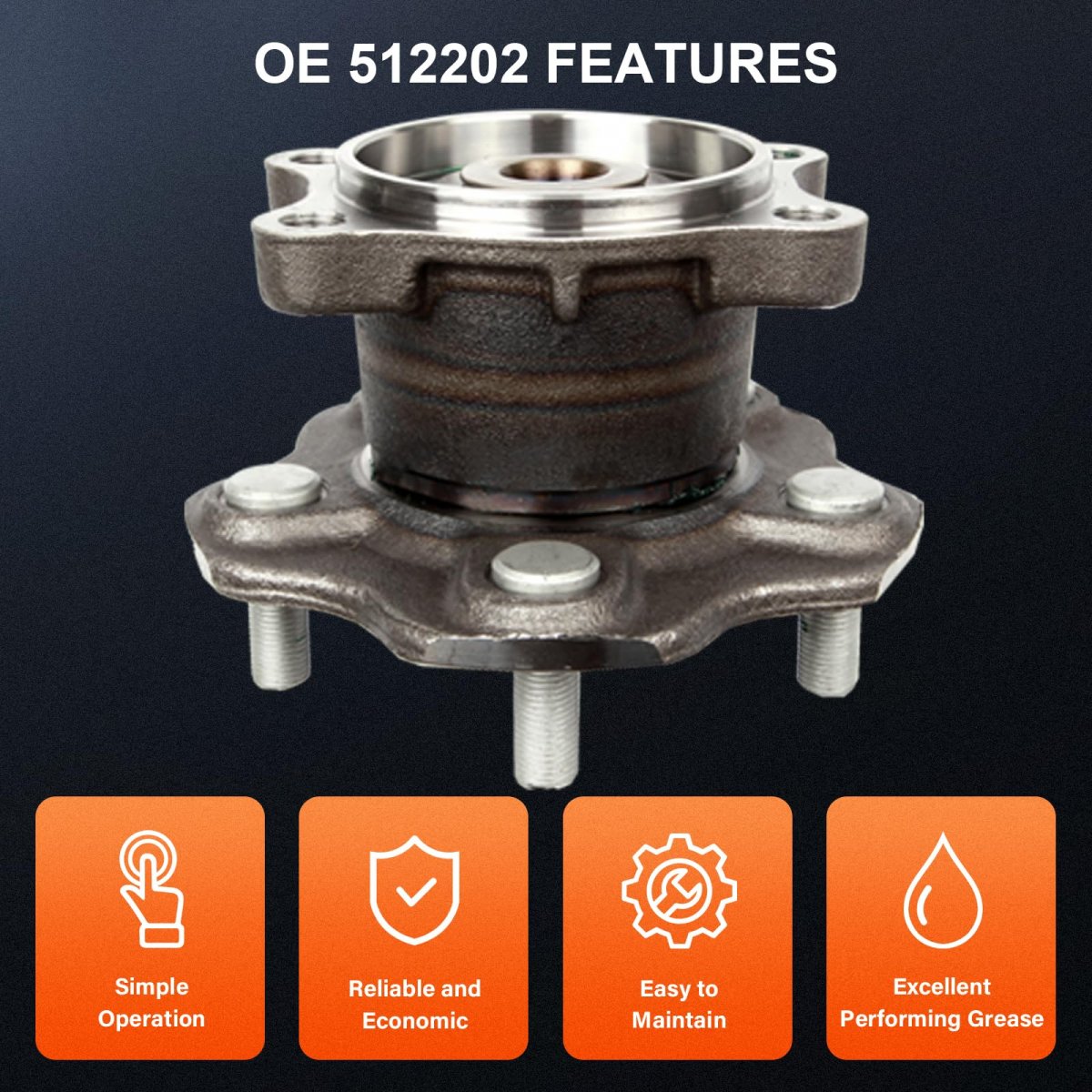 1pc 512202 Rear Wheel Bearing And Hub Assembly Fit For 5-lug W O Abs 2002 2003 2004 2005 2006 2007 2008 Altima Maxima