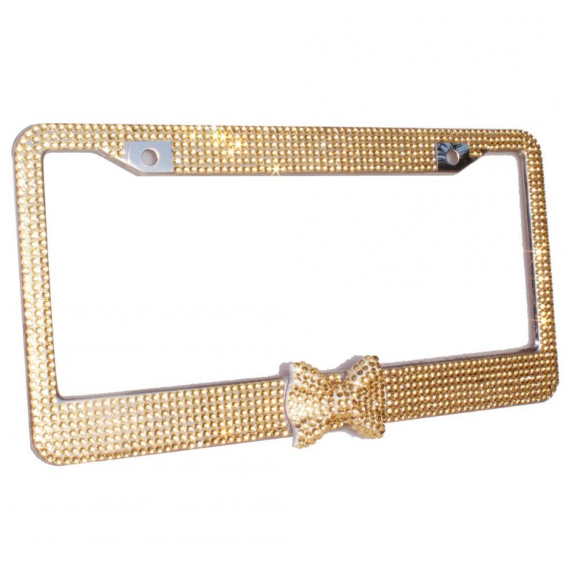 Otostar 2 Pack Pure Handmade 1000pcs 8 Facets Selected Waterproof Bling Rhinestones Stainless Steel License Plate Frame With