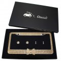 Otostar 2 Pack Pure Handmade 1000pcs 8 Facets Selected Waterproof Bling Rhinestones Stainless Steel License Plate Frame With