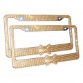 Otostar 2 Pack Pure Handmade 1000pcs 8 Facets Selected Waterproof Bling Rhinestones Stainless Steel License Plate Frame With 
