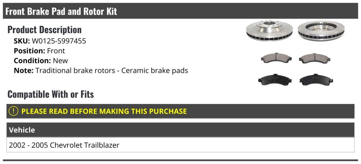 Front Ceramic Brake Pad And Rotor Kit For 2002-2005 Chevy Trailblazer