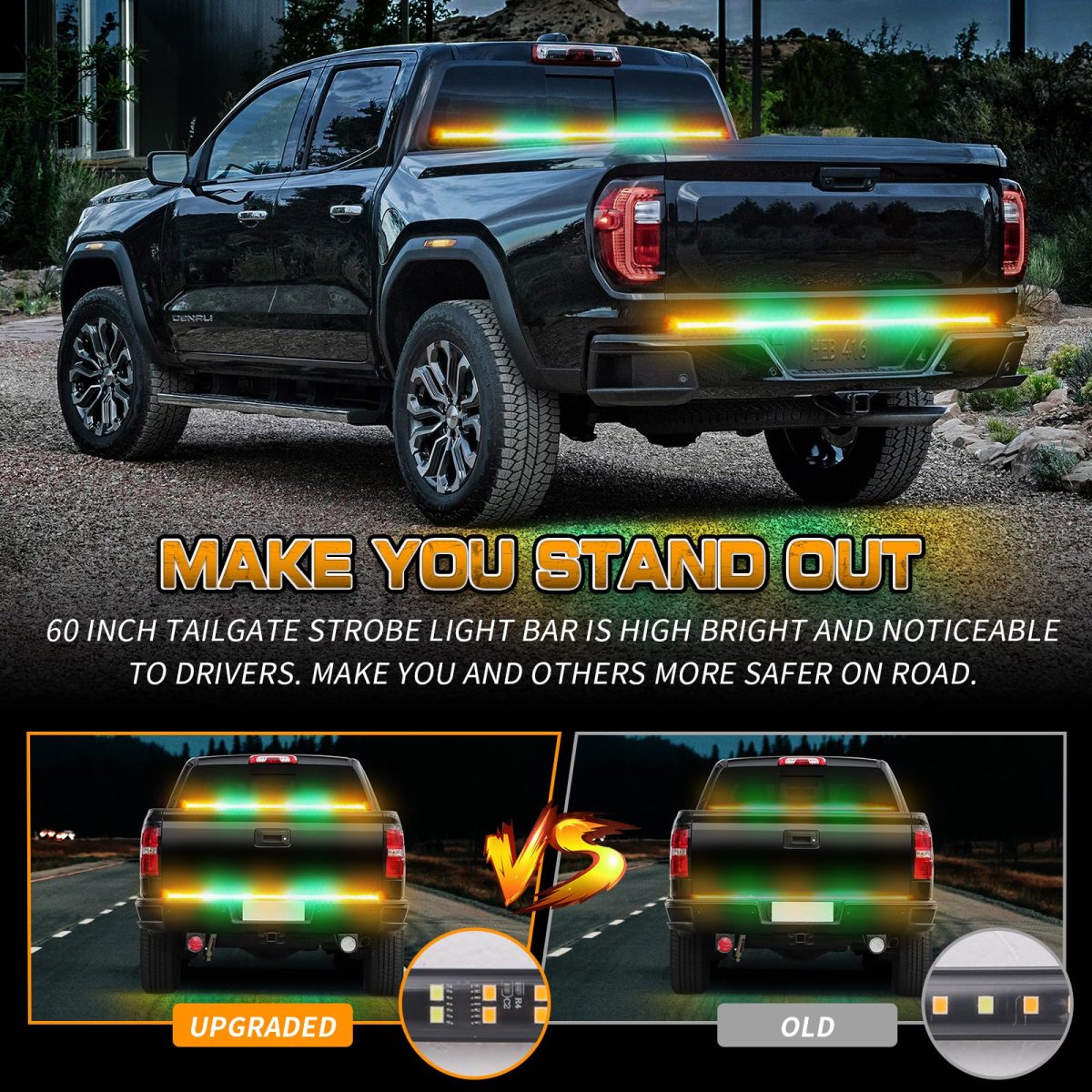 60 In Tailgate Strobe Light Strip 360 Led Rear Flashing Warning Lights For Tow Plow Trucks Construction Vehicles Pickup Xr-663