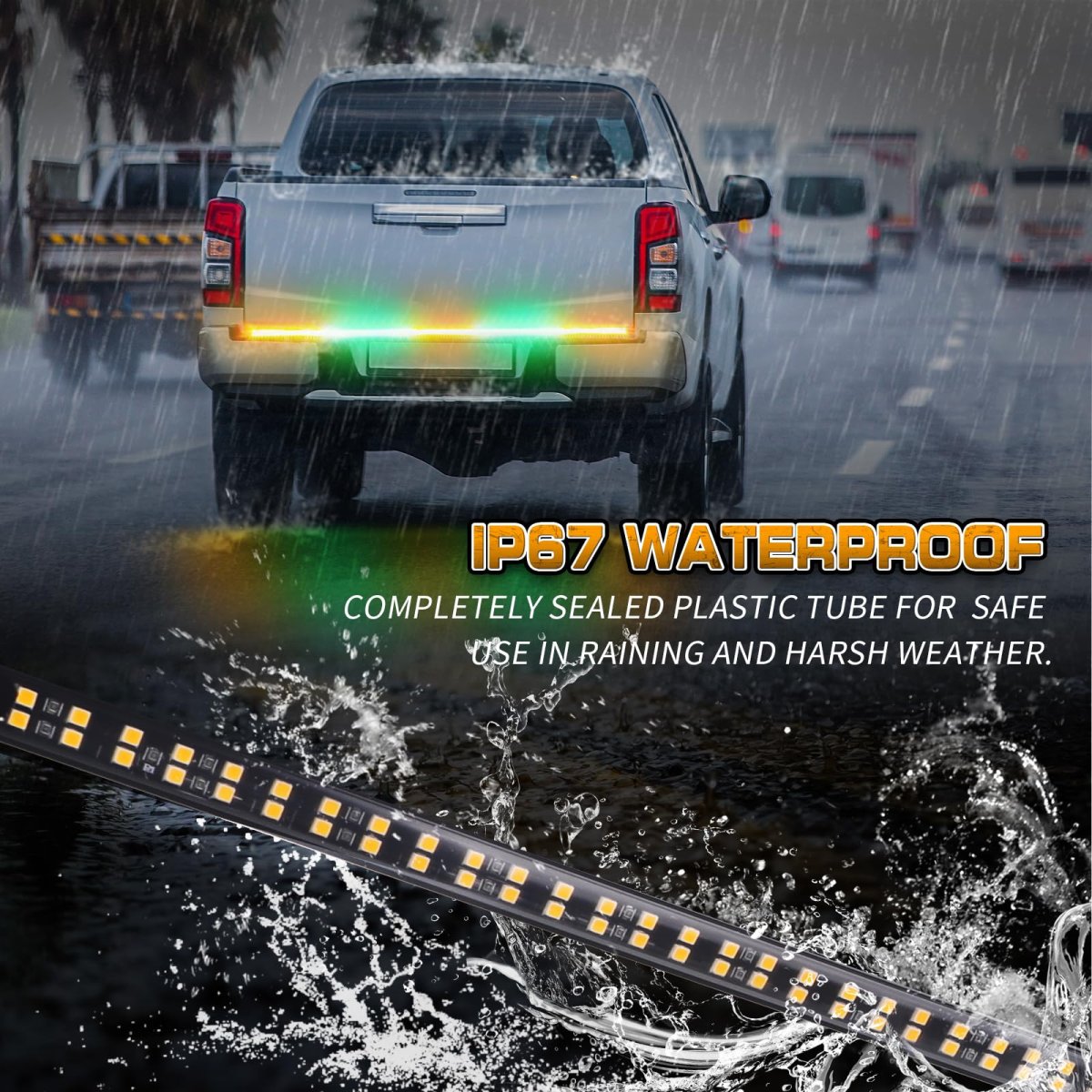 60 In Tailgate Strobe Light Strip 360 Led Rear Flashing Warning Lights For Tow Plow Trucks Construction Vehicles Pickup Xr-663