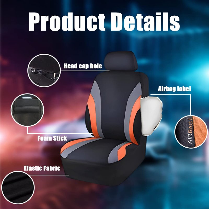 Universal Fit Car Seat Covers Full Set Breathable Fabric Protectors With 2mm Sponge Orange For Cars Suvs And Mpvs Includes 25