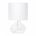 Simple Designs Lt2063-clw Small Glass Raindrop Bedside Table Lamp With White Fabric Shade Clear 