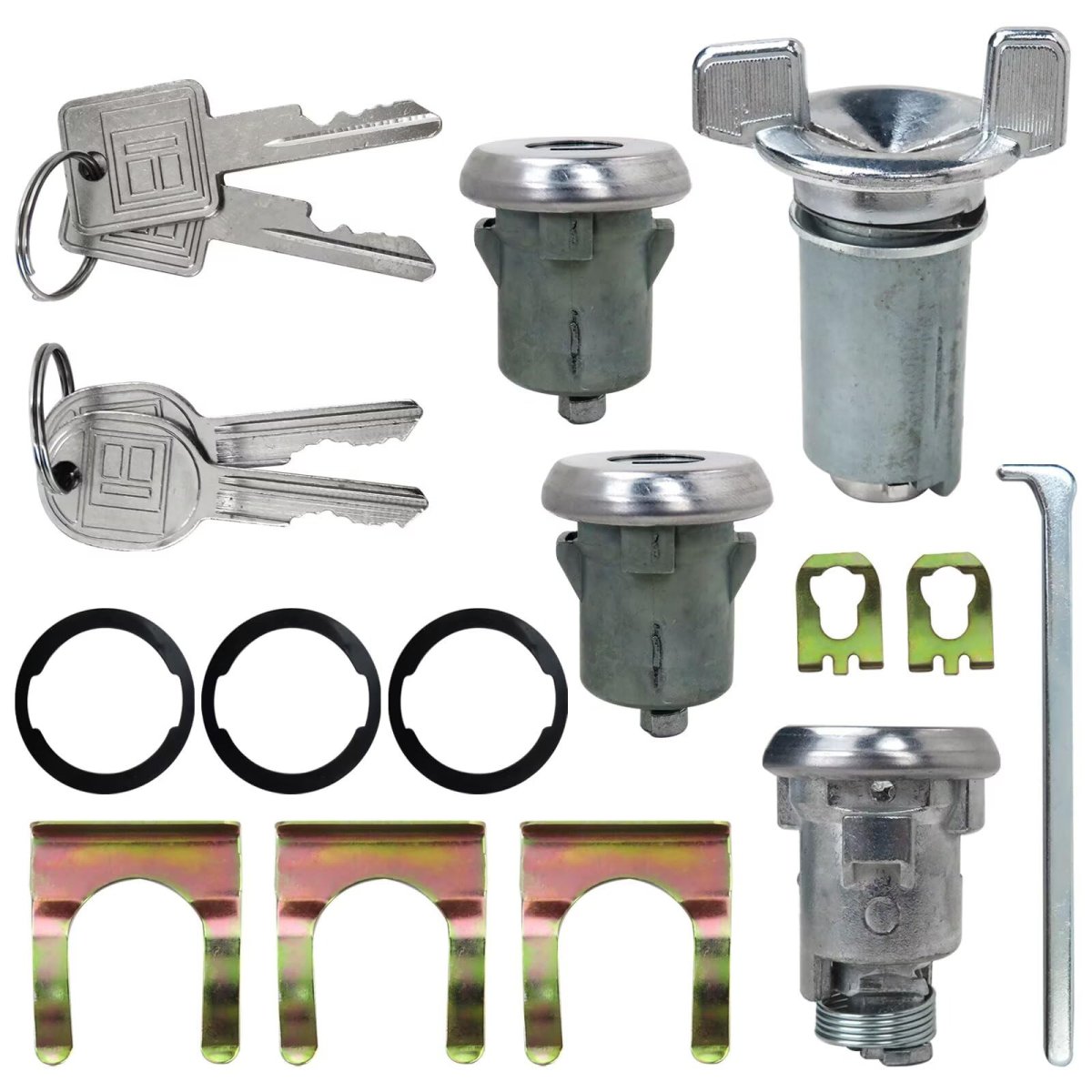 Chrome Ignition Doors And Trunk Lock Key Cylinder Set With Keys 607893 608307 605533 For Buick Cadillac Chevrolet Gmc