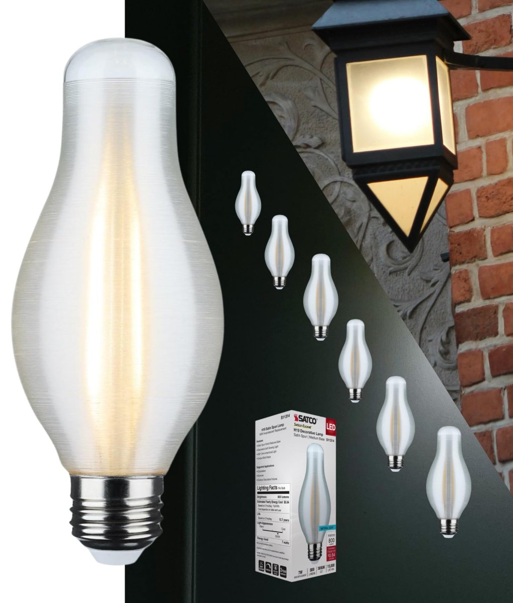Satco 7w Led H19 Light Bulb 5000k Natural 800 Lumens Satin Spun Finish E26 Medium Base Dimmable 270 Degree Beam Enclosed