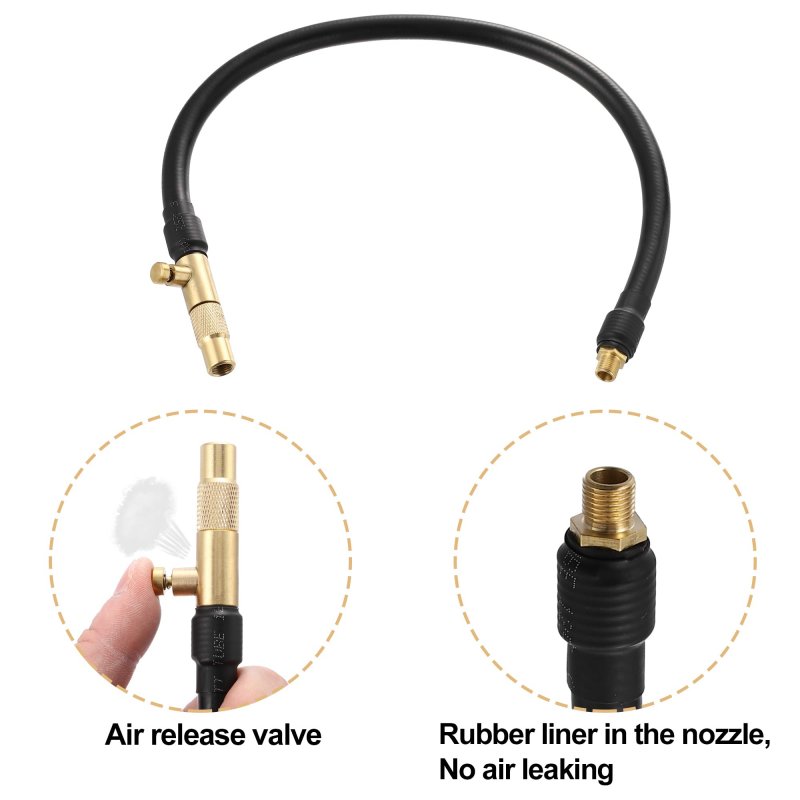 Flexible Stainless Steel 40cm 16 Tire Valve Connect Pipe Air Inflator Extension Rubber Hose Vent With Female Thread For Car