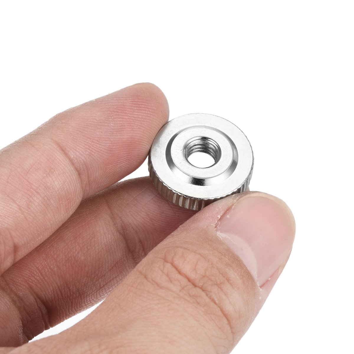 5pcs M6 Knurled Thumb Nuts Carbon Steel Round Flat Head Through Hole Handle Nut Lock Adjusting Thin Type Nickel Plated Silver