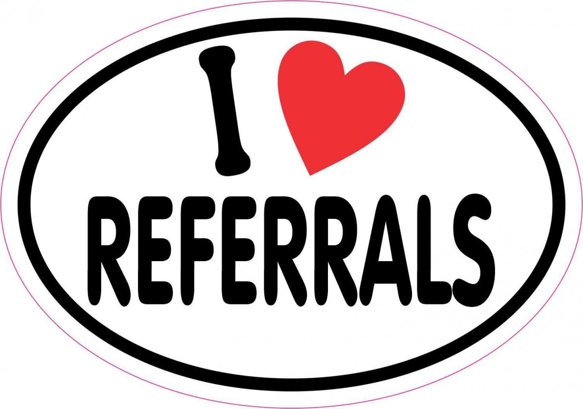 Stickertalk Oval I Love Referrals Vinyl Sticker 5 Inches By 3