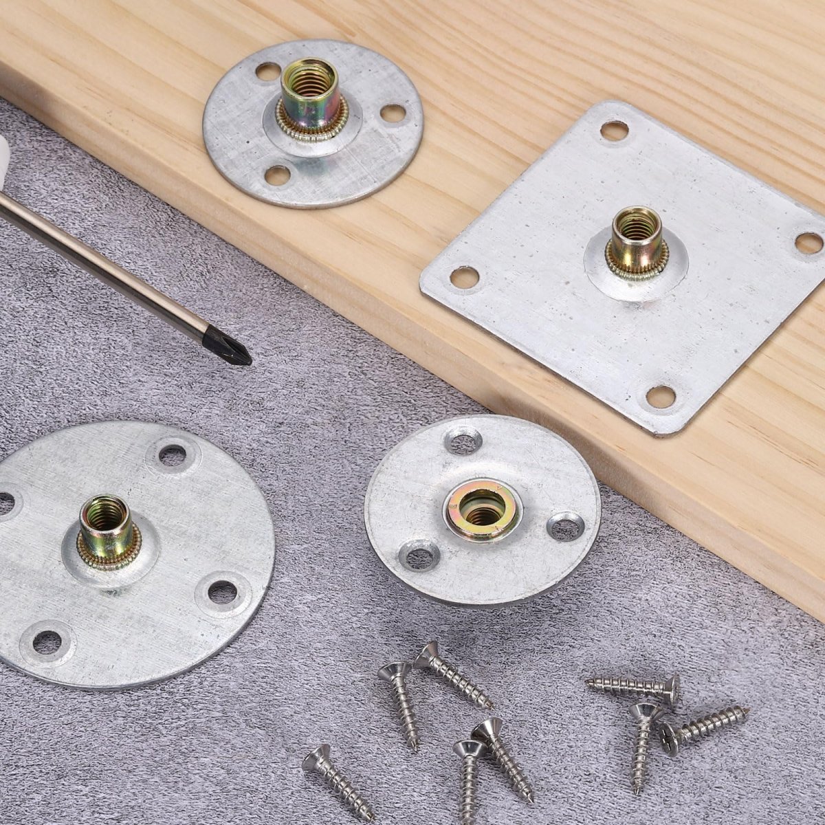 5pcs M10 Brad Hole T Nut 70mm 2 8inch Square Base Weld Nuts Flange Insert Female Thread With Mounting Screws For Wood Furniture