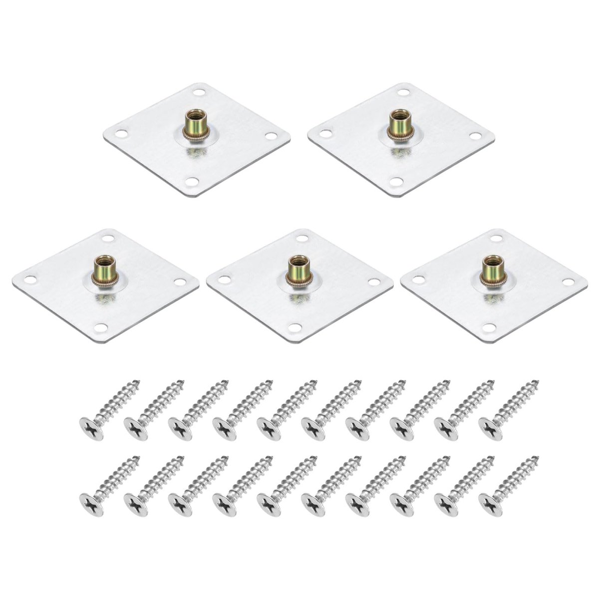 5pcs M10 Brad Hole T Nut 70mm 2 8inch Square Base Weld Nuts Flange Insert Female Thread With Mounting Screws For Wood Furniture