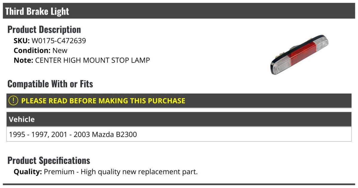 3rd Third Brake Light Stop Lamp For 1995-1997 2001-2003 Mazda B2300
