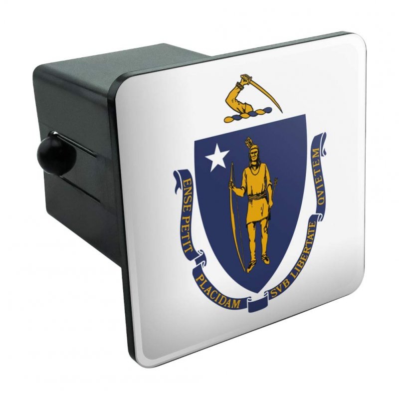 Massachusetts State Flag Tow Trailer Hitch Cover Plug Insert For 2 Receivers Black Abs Plastic With Uv Resistant Resin Top 3 X