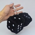 Pair 3a Black With White Dots Mirror Fuzzy Plush Dice And Soft Car Decorative Hanging Ornament