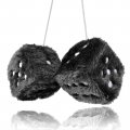 Pair 3a Black With White Dots Mirror Fuzzy Plush Dice And Soft Car Decorative Hanging Ornament 