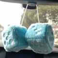 Pair 3a Black With White Dots Mirror Fuzzy Plush Dice And Soft Car Decorative Hanging Ornament