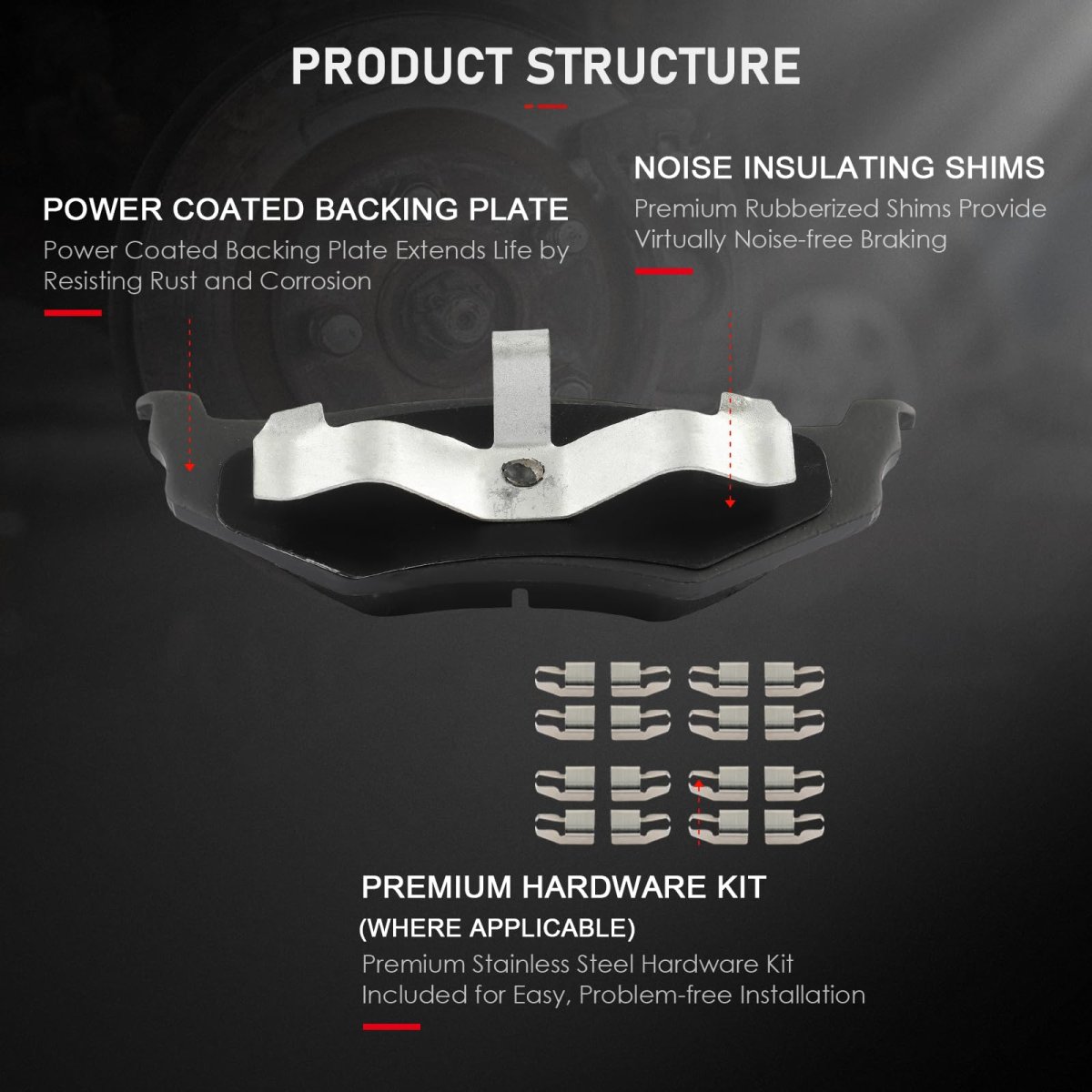 D658 Rear Ceramic Disc Brake Pad Set With Hardware For Chrysler Pt Cruiser Sebring 300m And Dodge Intrepid Neon Stratus