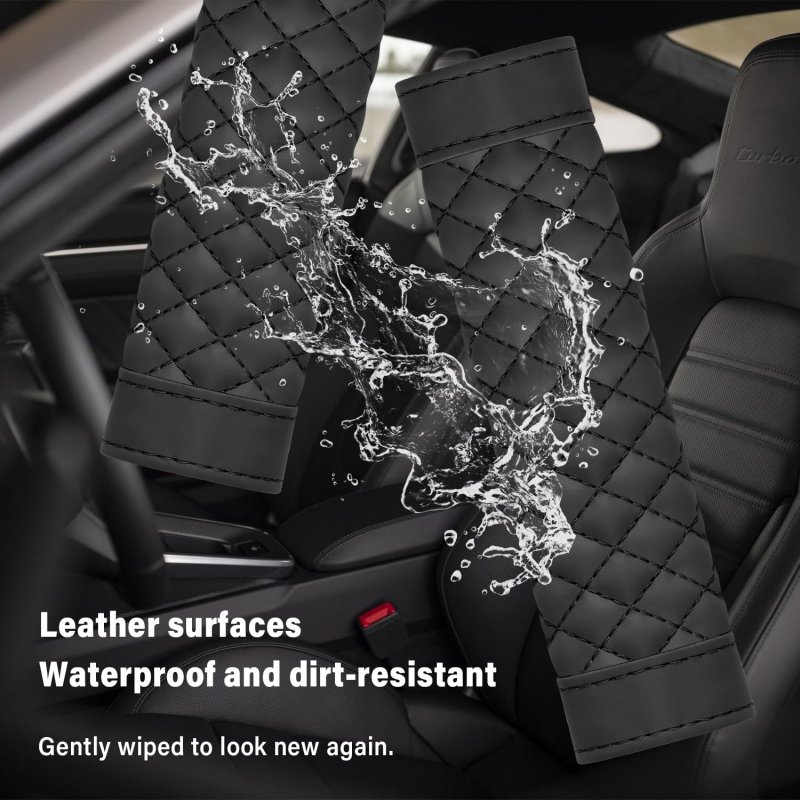 2pcs Car Seat Belt Cover Pads Soft Leather Breathable Seatbelt Cushion With Plaid Design Universal Interior Accessories For