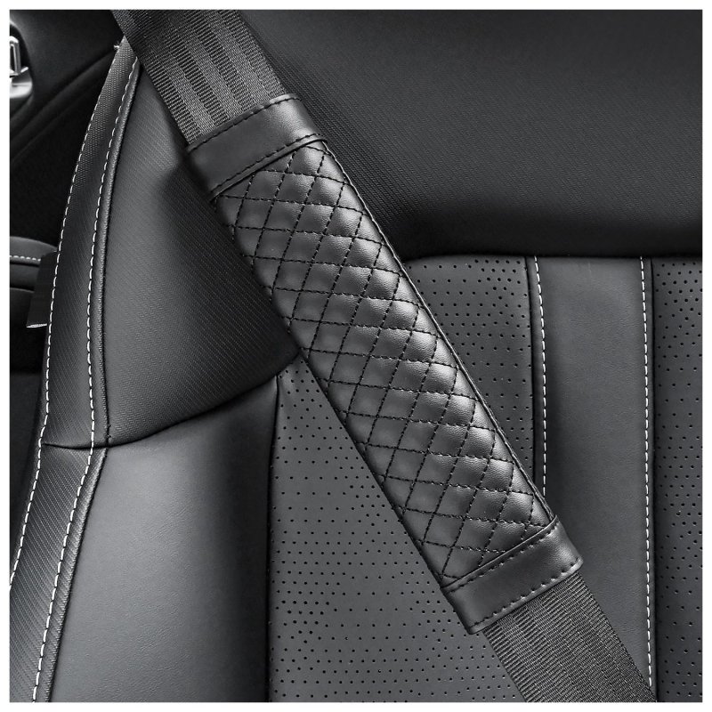 2pcs Car Seat Belt Cover Pads Soft Leather Breathable Seatbelt Cushion With Plaid Design Universal Interior Accessories For
