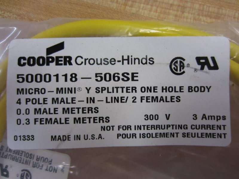 Crouse Hinds 5000118-506se Y Splitter Cable Assembly 5000118506se Pack Of 2