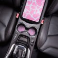 Tallew 16 Pieces Pink Cow Print Car Seat Covers Accessories Set Steering Wheel Console Armrest Pad Headrest Handbrake Gear