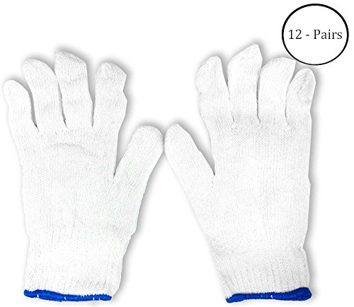Toolusa Mens Size Small Or Ladies Bleached White String Gloves With Green At Cuff Gl-87445-z12 Pack Of 12 Pairs