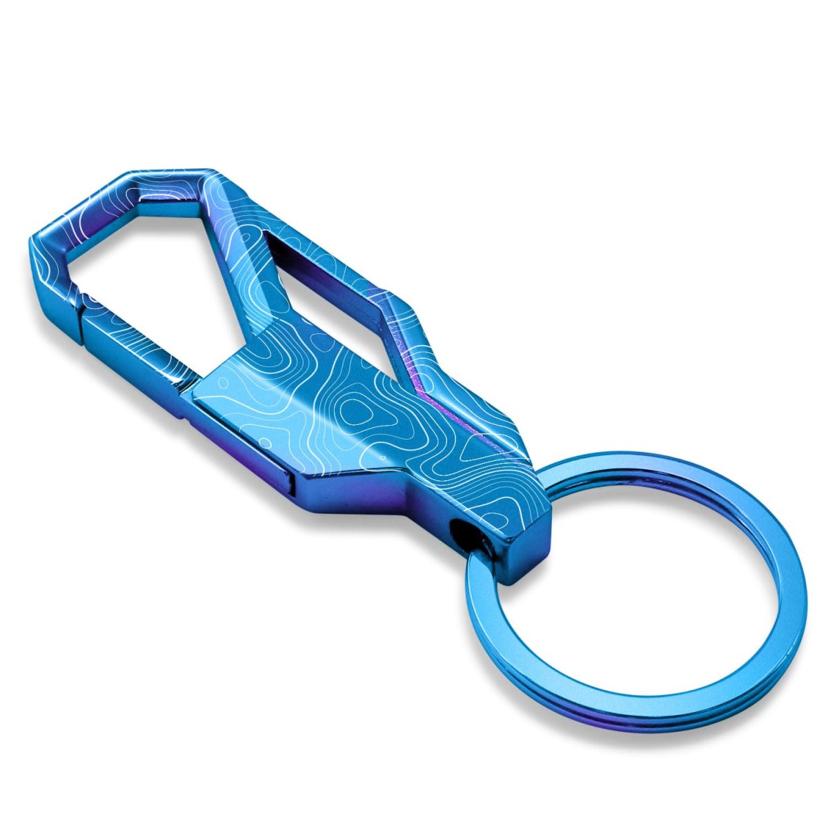 Ipick Image Car Keychain Laser Etched Topographic Blue Carabiner Style Snap Hook Metal Key Chain For Men Women