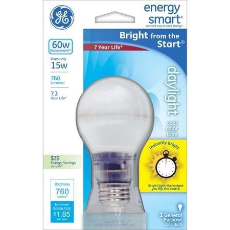 Ge Pack Of 6 15w Cfl Energy Smart Bulb Equivalent To 60w Daylight Cool Color Tone A19 Standard Medium E26 Base