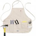 C7 Bib Canvas Apron With 14 Pockets White Cotton Tool For Adults Featuring Hammer Loops And Crisscross Straps