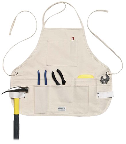 C7 Bib Canvas Apron With 14 Pockets White Cotton Tool For Adults Featuring Hammer Loops And Crisscross Straps