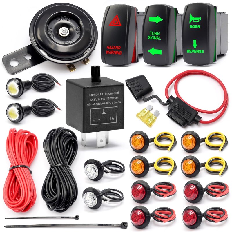 Yuxivcne Universal Atv Utv Sxs Turn Signal Kit Street Legal With Rocker Switch Light Horn Flash Relay Fuse Wire For Rov Golf