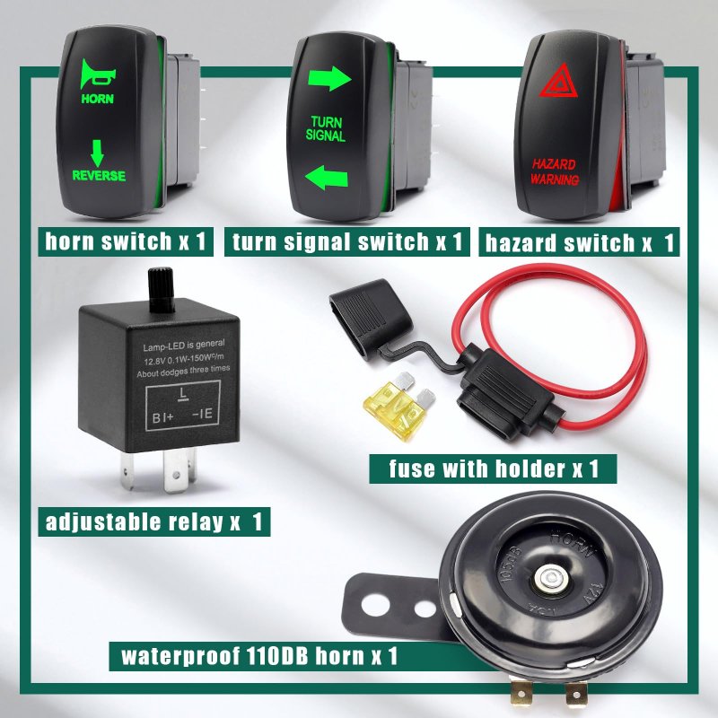 Yuxivcne Universal Atv Utv Sxs Turn Signal Kit Street Legal With Rocker Switch Light Horn Flash Relay Fuse Wire For Rov Golf