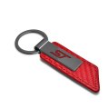 Ford St Red Pu Leather Carbon Fiber Texture Strap Gunmetal Gray Metal Bar Key Chain Official Licensed 