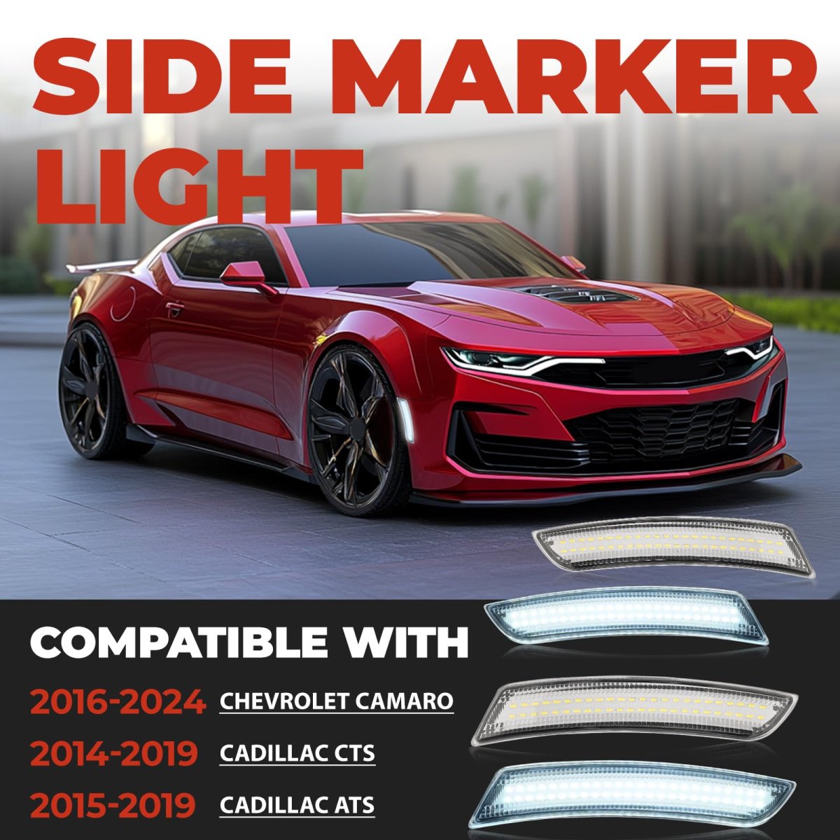 Hecasa Led Camaro Side Marker Lights For 2016-2024 Chevy Chevrolet Ls Lt Ss Zl 2014-2019 Cadillac Cts Ats Front Rear Bumper