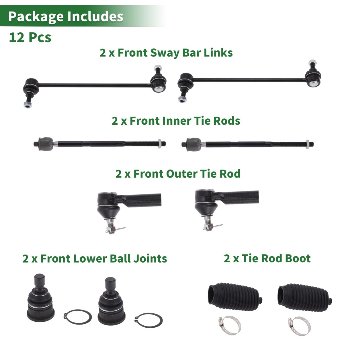 10pcs Front Suspension Kit Inner Outer Tie Rod End Sway Bar Link Lower Ball Joint With Boot For Mazda Tribute 05-06 08-09 No