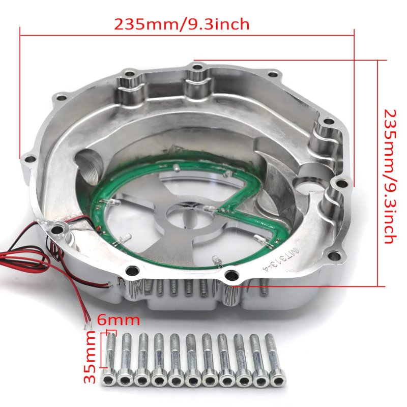 Chrome W Green Led Engine Clutch Cover For 2006-2014 Kawasak Zx14r Zzr 1400 Right P N Mt313-004a-cd