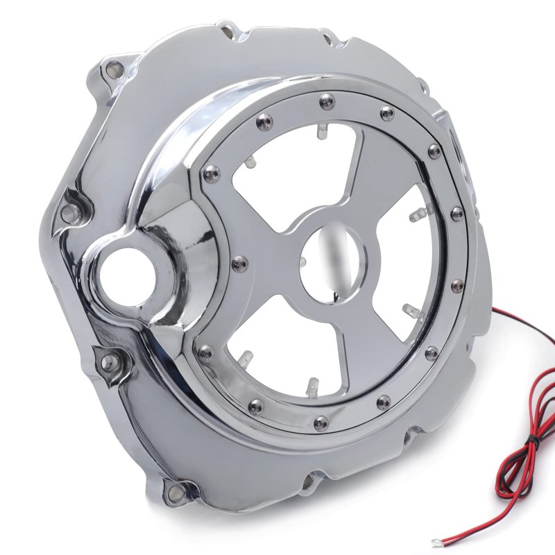 Chrome W Green Led Engine Clutch Cover For 2006-2014 Kawasak Zx14r Zzr 1400 Right P N Mt313-004a-cd