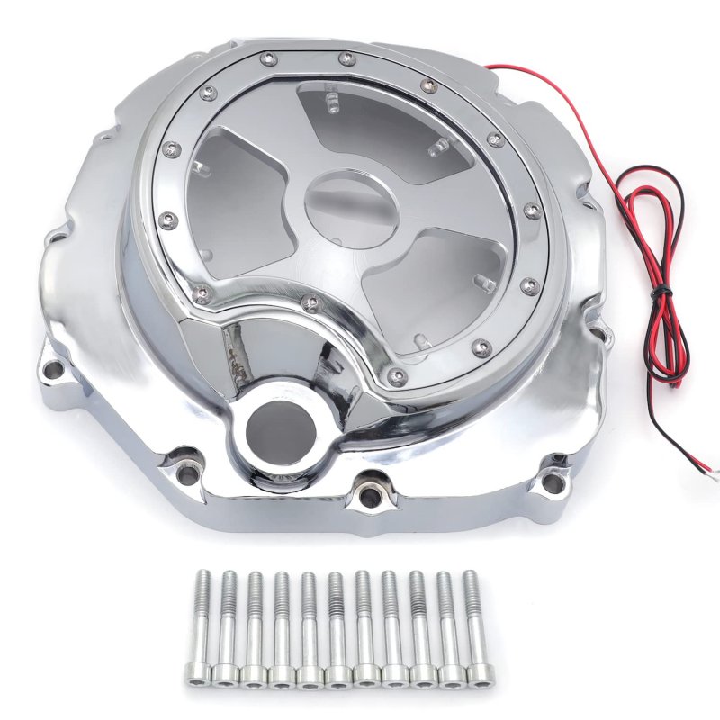 Chrome W Green Led Engine Clutch Cover For 2006-2014 Kawasak Zx14r Zzr 1400 Right P N Mt313-004a-cd
