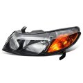 Ho2520110 Factory Style Halogen Headlight Lamp Compatible With Honda Civic Sedan 2006-2011 Driver Left Side Black Housing Amber