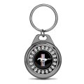 Ford Mustang Tri-bar Crystal Rhinestone Roundel Black Metal Key Chain With Real Carbon Fiber Backing 