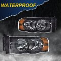 Headlights Assembly For 2002 2003 2004 2005 Dodge Ram 1500 2500 3500 Clear Lens Black Housing Amber Reflector Headlamp Pair