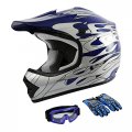 Tcmt Dot Youth Kids Motocross Offroad Street Helmet Blue Flame Motorcycle Dirt Bike Atv Goggles Gloves S
