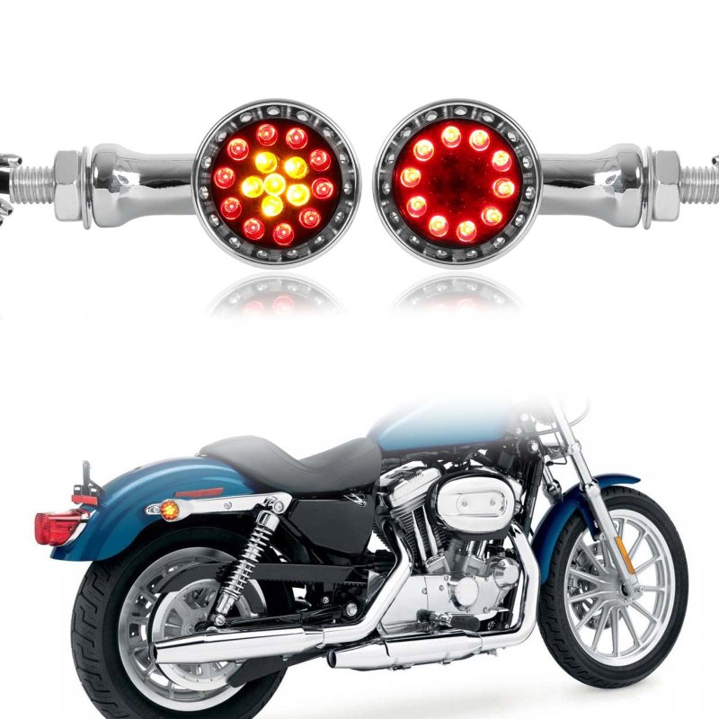 2pcs Black 15 Led Motorcycle Stop Brake Running Turn Signal Indicator Amber Lights For Street Bike Chopper Dirt Scooter Cafe
